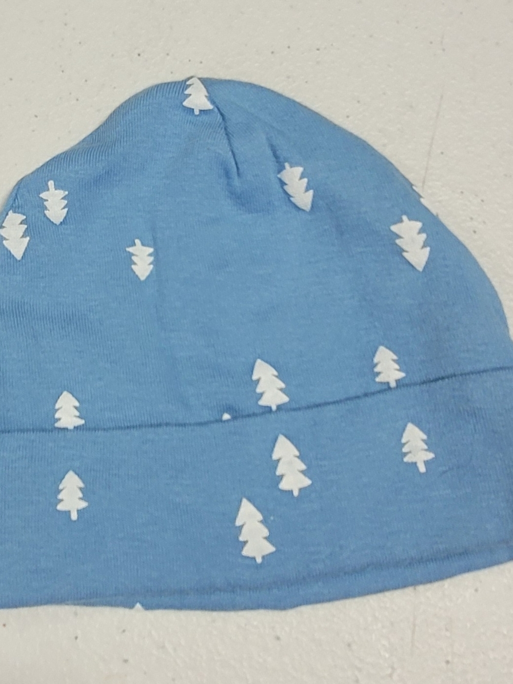 Blue Kids Beanie Hat with White Tree Print
